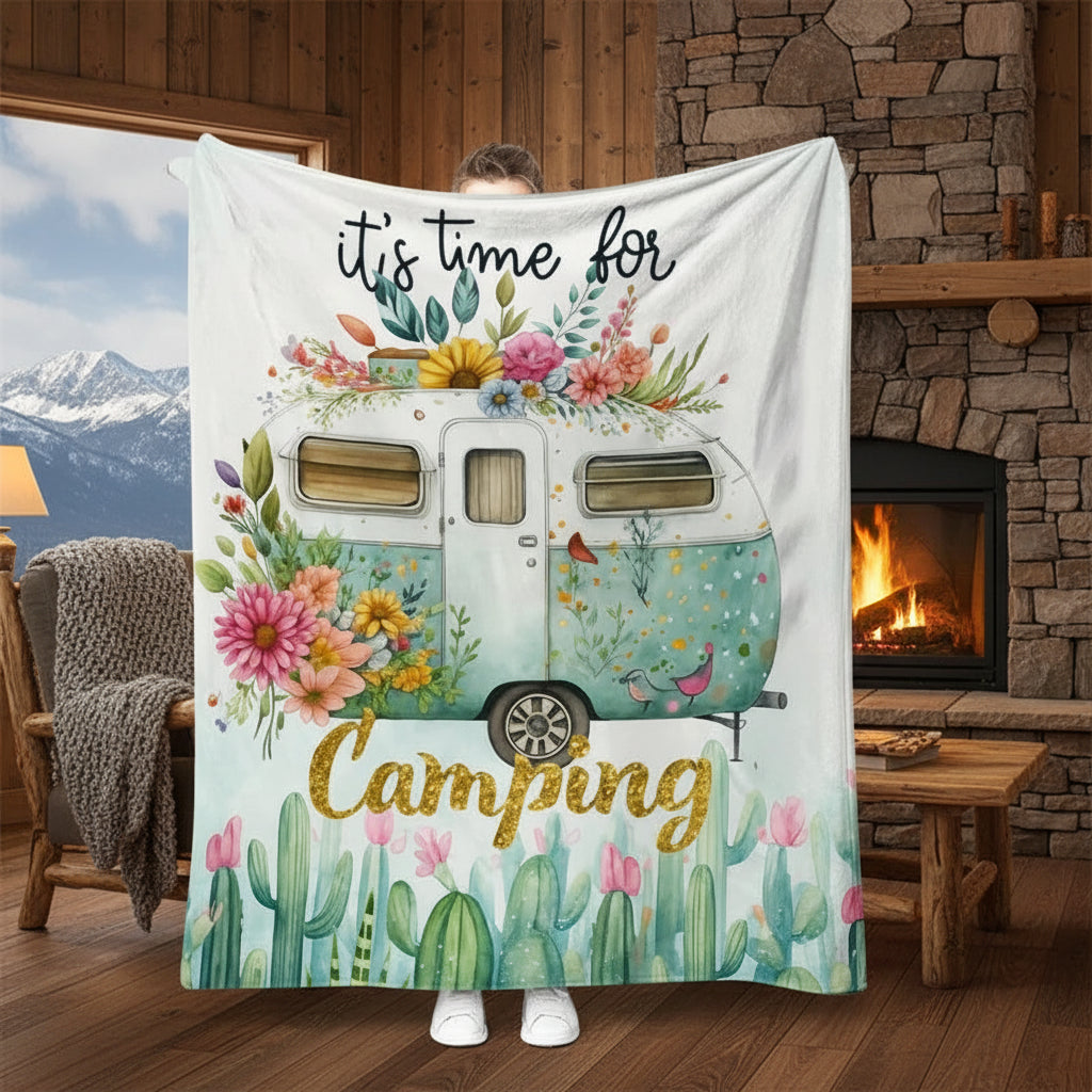 Happy Camper Flannel Throw Blanket