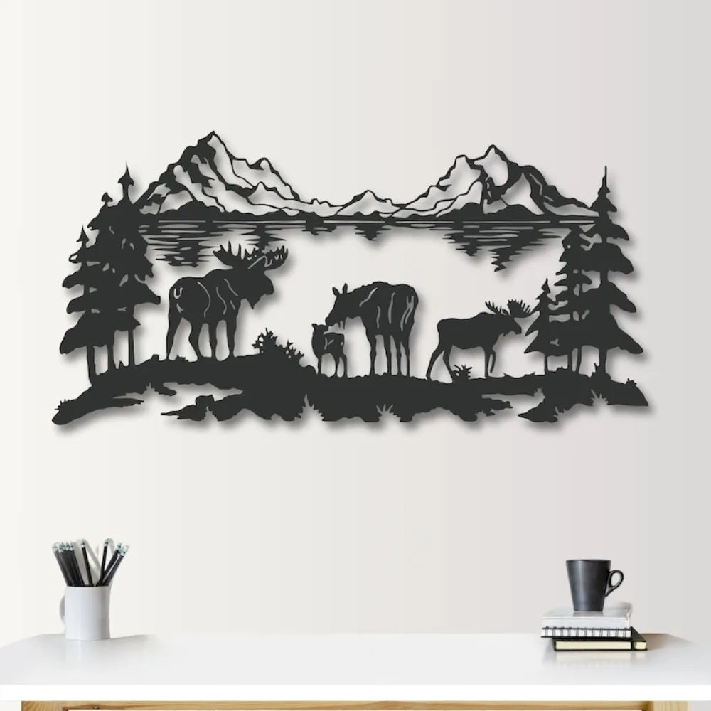 Moose Family Mountain Wall Art