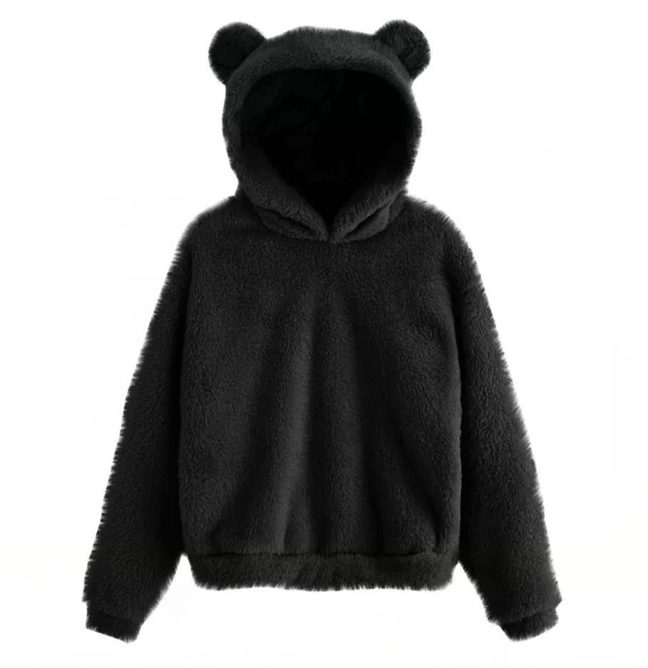 Women's Fuzzy Bear Ear Hoodie