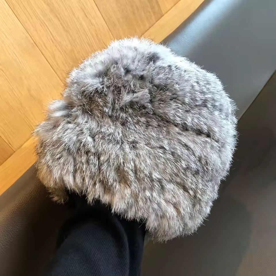 Women's Faux Rabbit Fur Knit Beanie