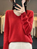 Women's 100% Merino Wool V-Neck Pullover Sweater