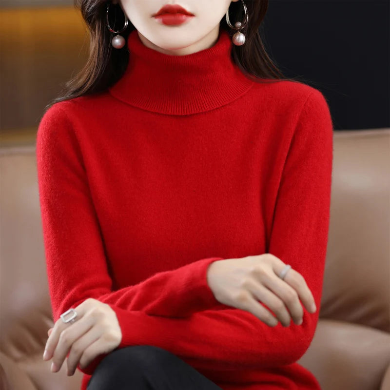 Women's 100% Merino Wool Turtleneck Sweater | Soft Knit Pullover