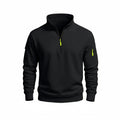 Black pullover with a yellow zipper on a white background