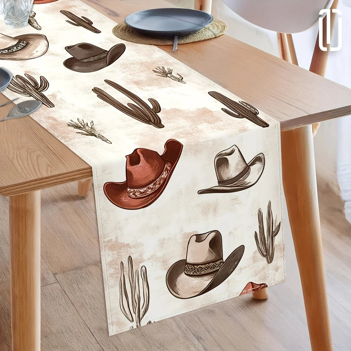 Western Cowboy & Cactus Table Runner