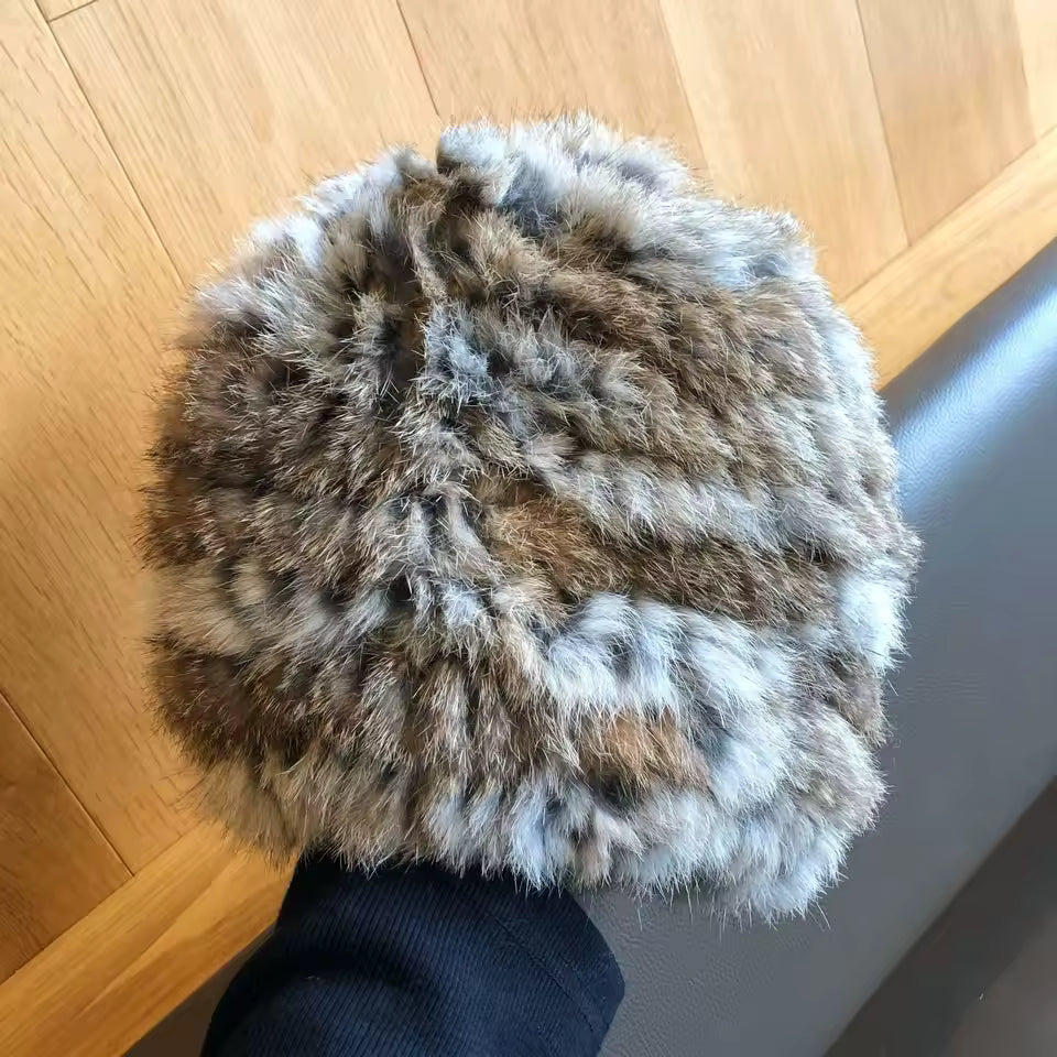 Women's Faux Rabbit Fur Knit Beanie