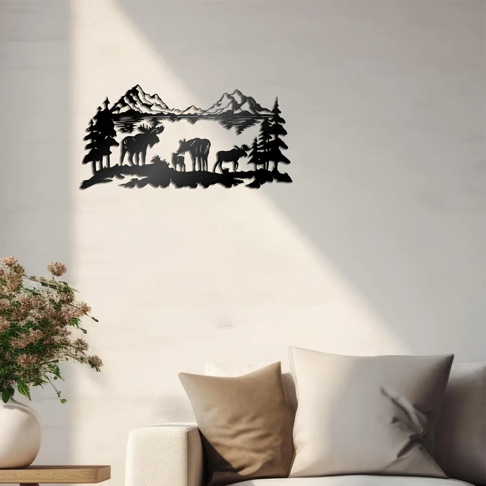 Moose Family Mountain Wall Art