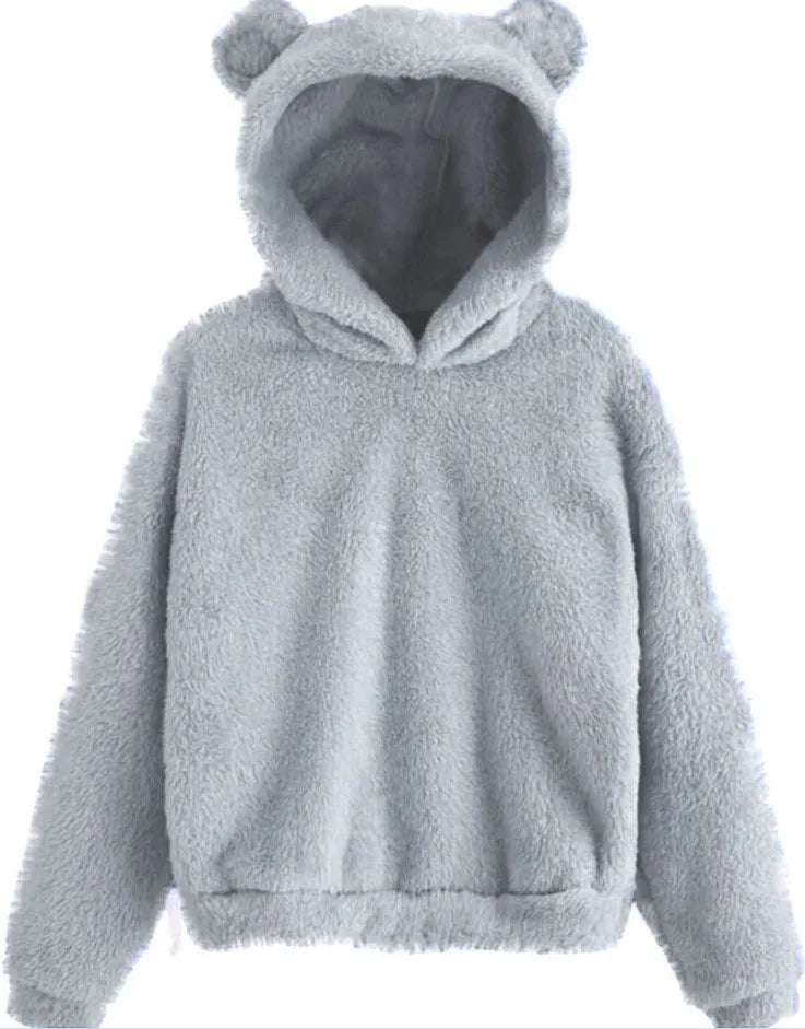 Women's Fuzzy Bear Ear Hoodie