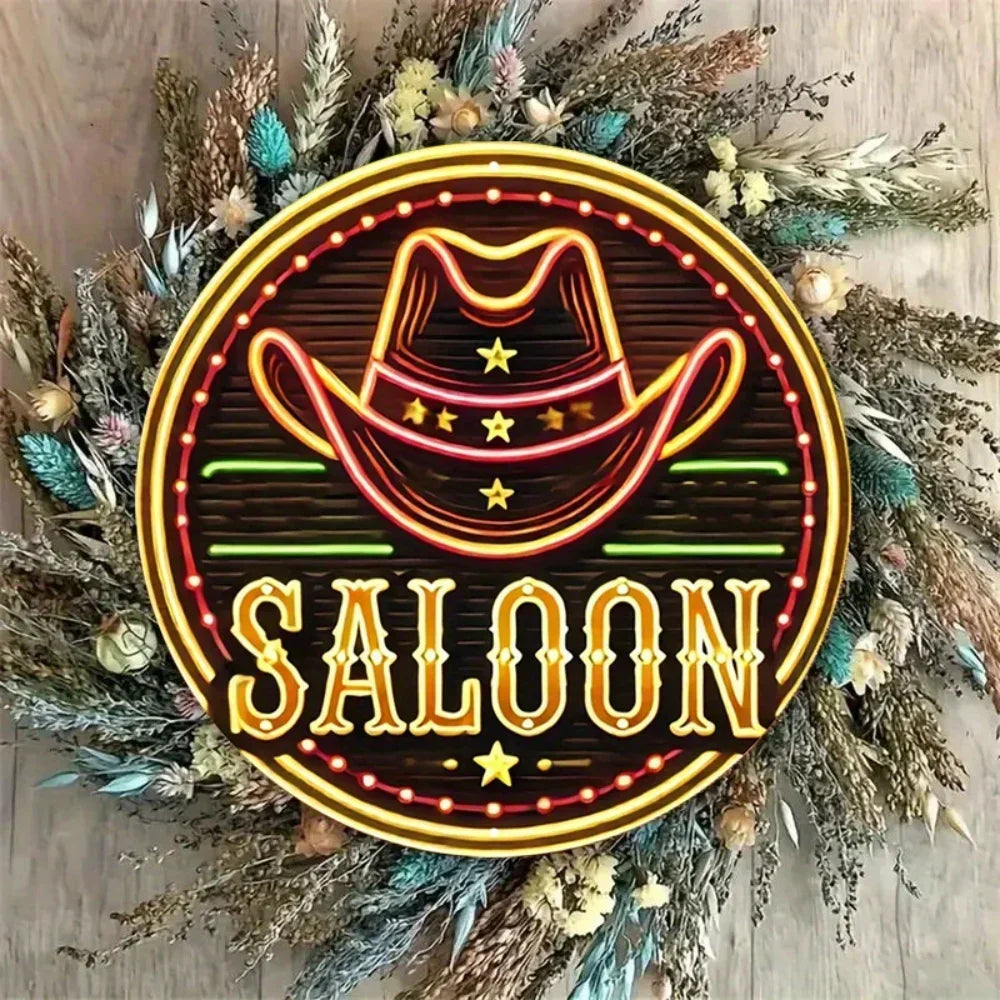 Neon Cowboy Hat Saloon Metal Sign