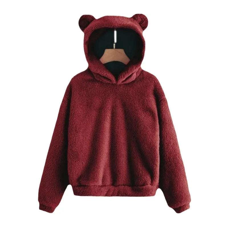 Women's Fuzzy Bear Ear Hoodie