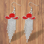 Sparkle Cowgirl Hat Fringe Earrings – Rhinestone Tassel Dangle Jewelry