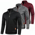 Three quarter-zip sweatshirts in black, gray, and red on a white background with WHWR branding.
