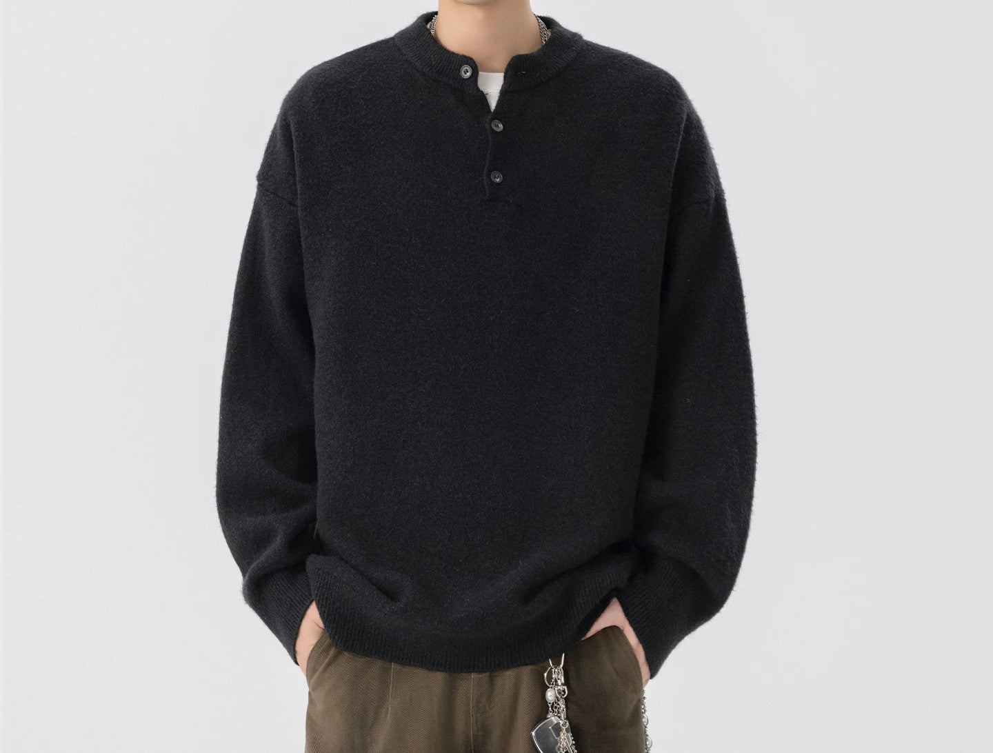 Henley Knit Pullover Sweater