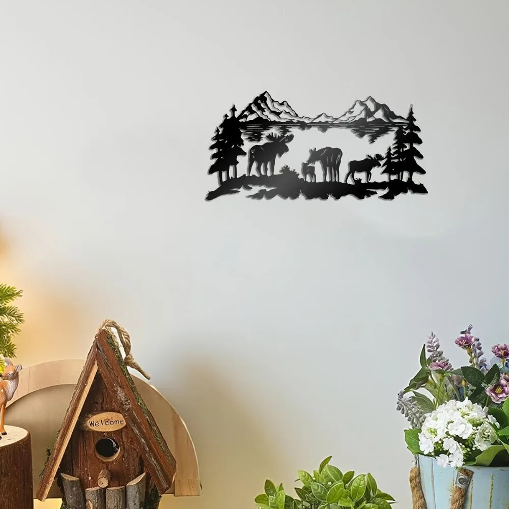 Moose Family Mountain Wall Art