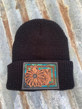 Daisy Handtooled Leather Patch Beanie