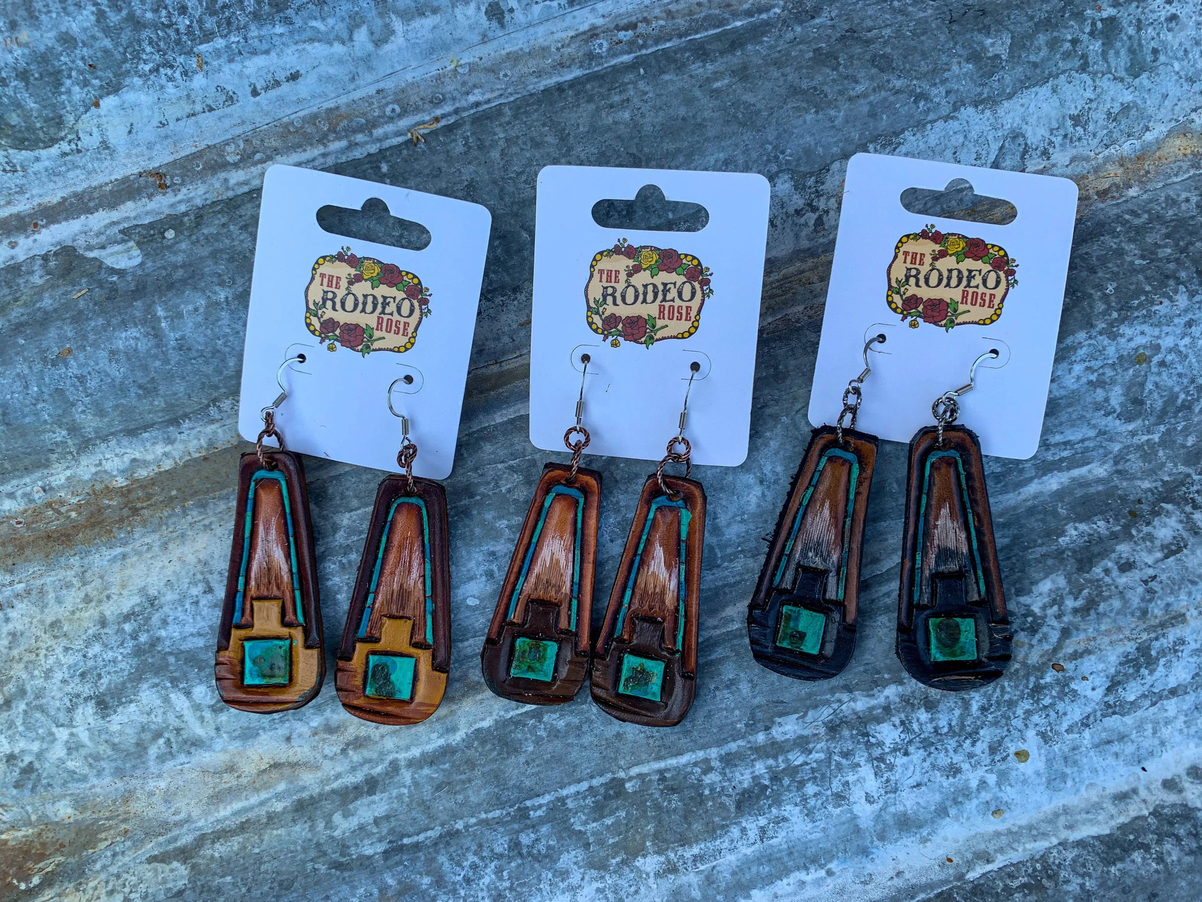 Southwest Handtooled Leather Earrings