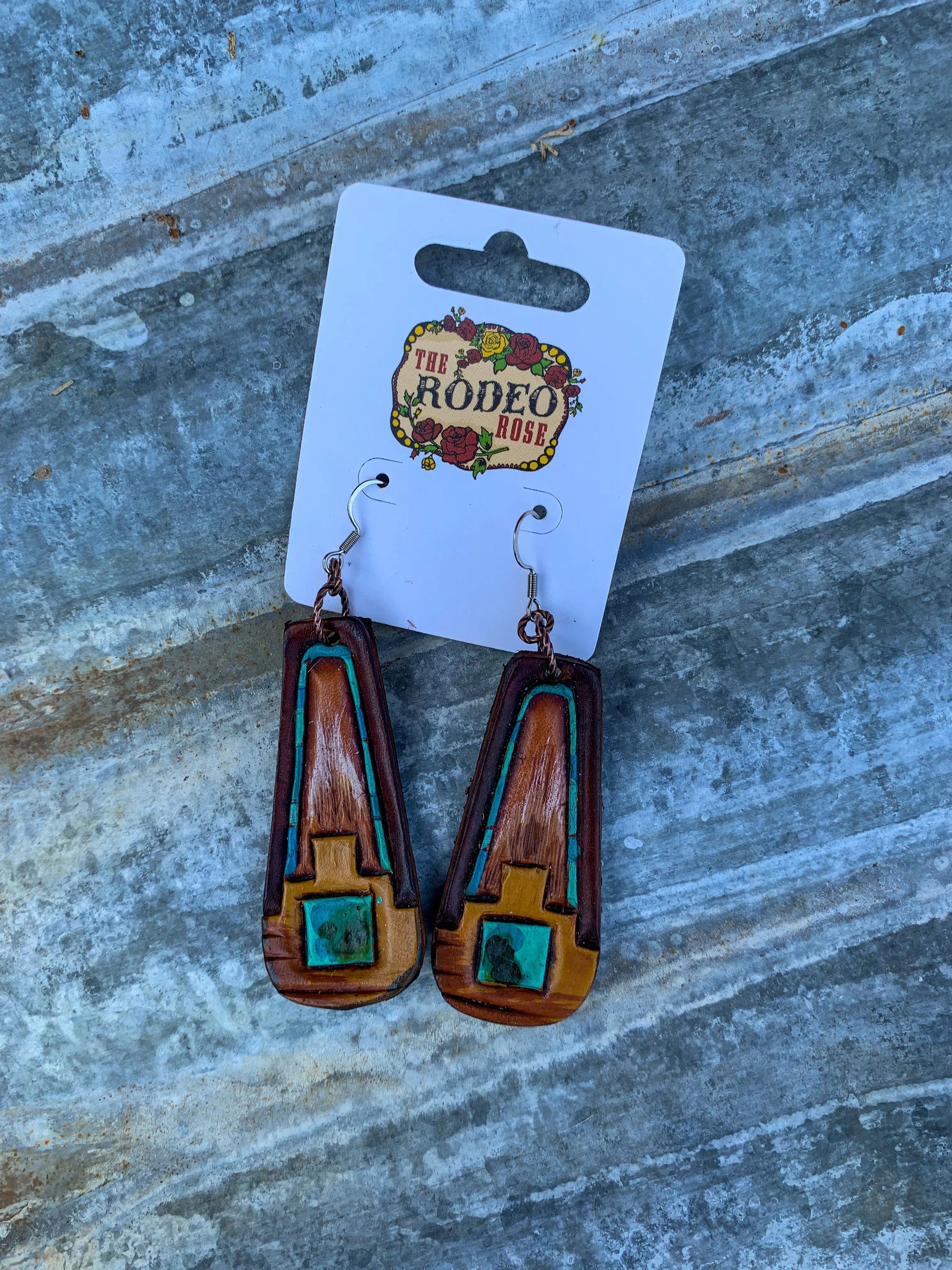 Southwest Handtooled Leather Earrings