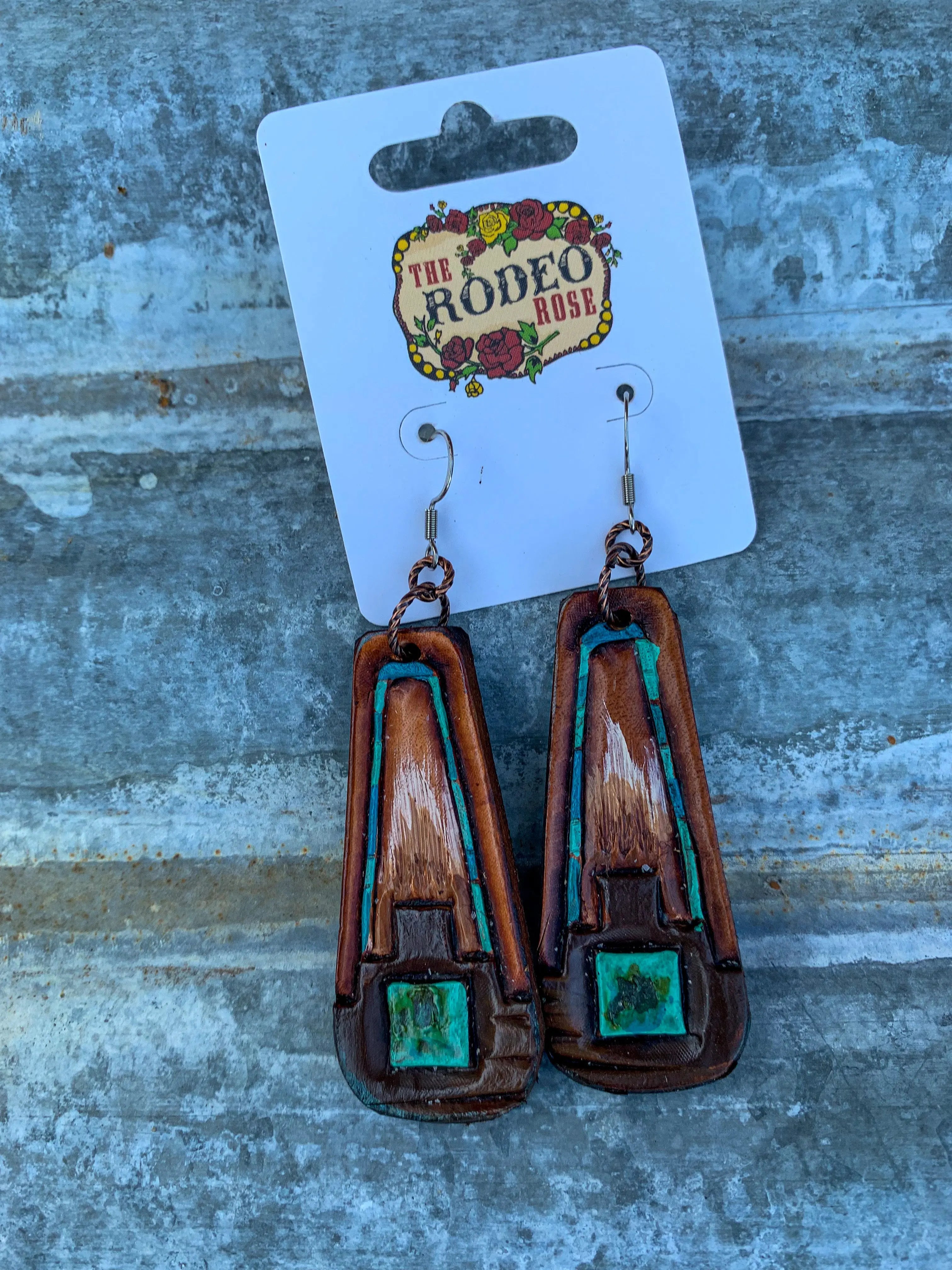 Southwest Handtooled Leather Earrings