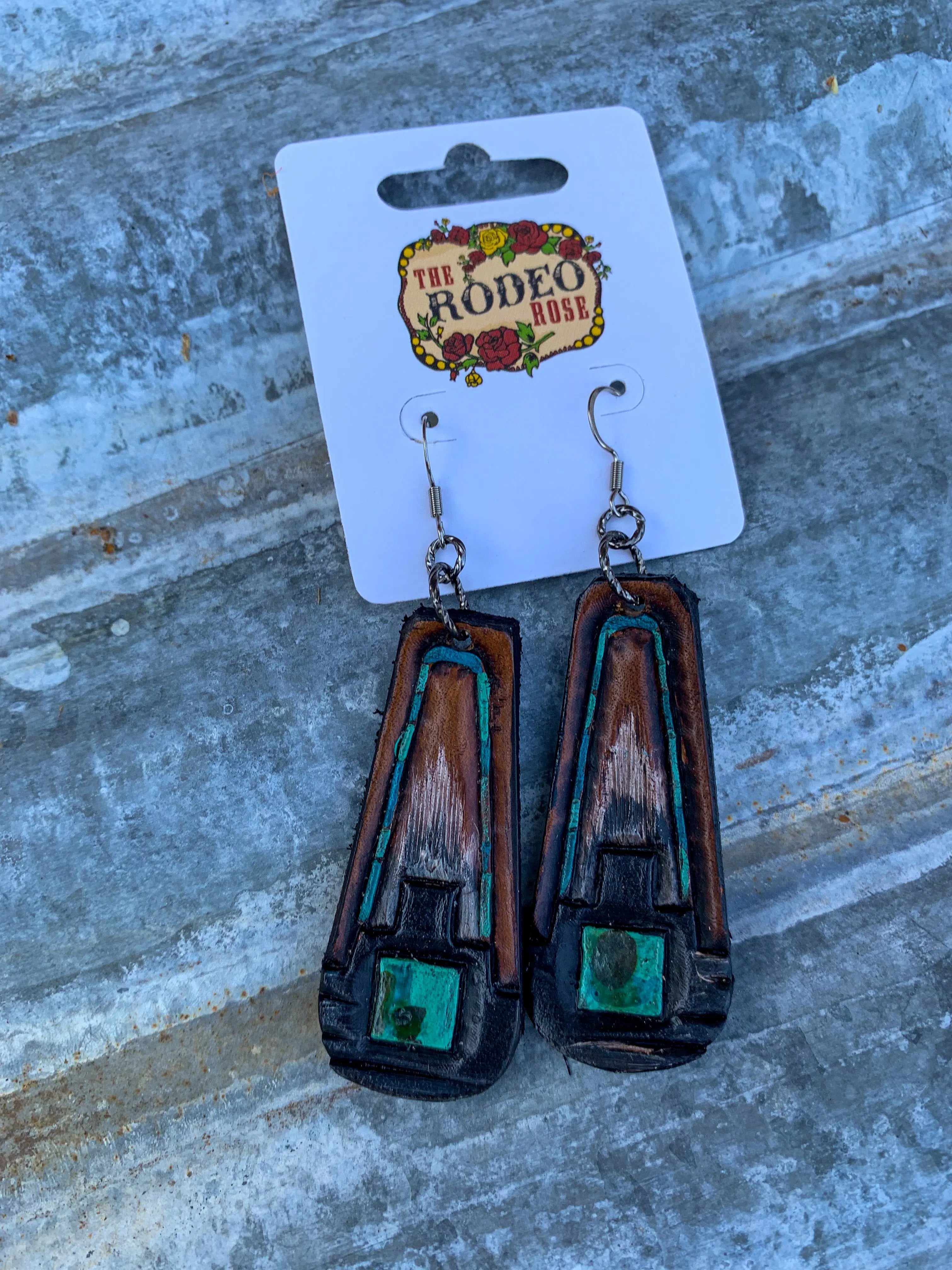 Southwest Handtooled Leather Earrings