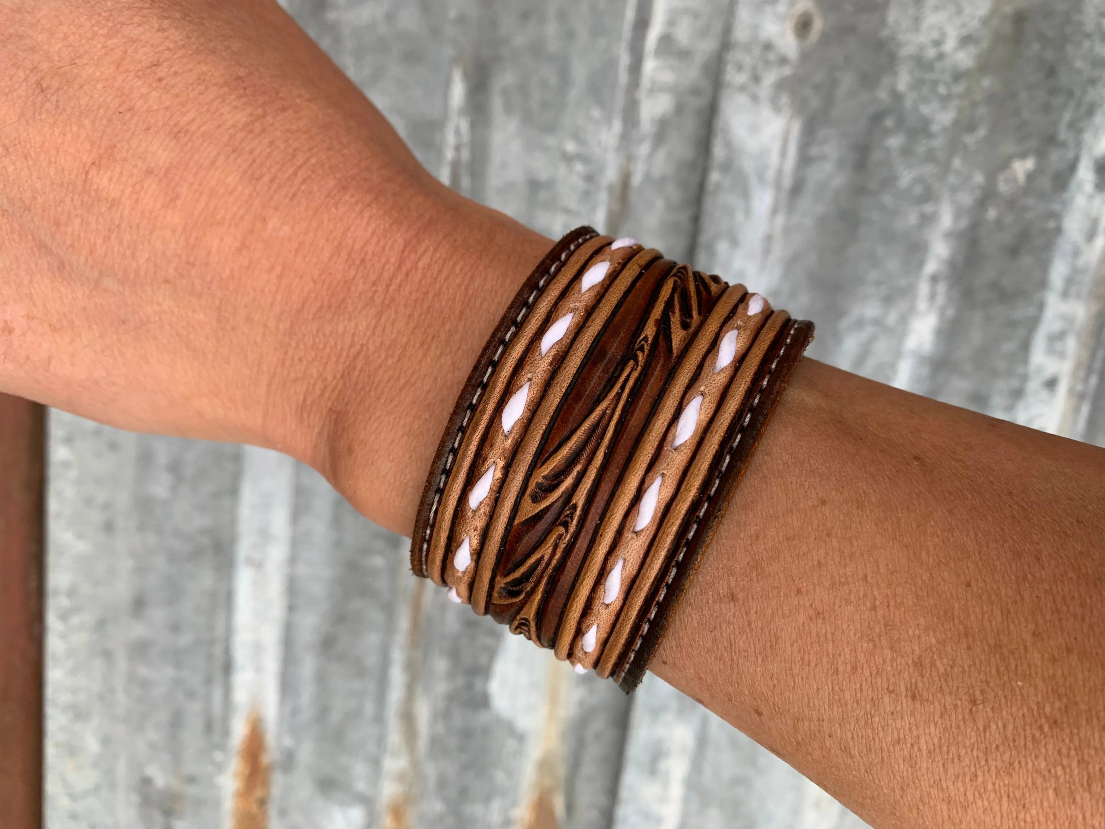 The Vera Handtooled Leather Cuff Bracelet