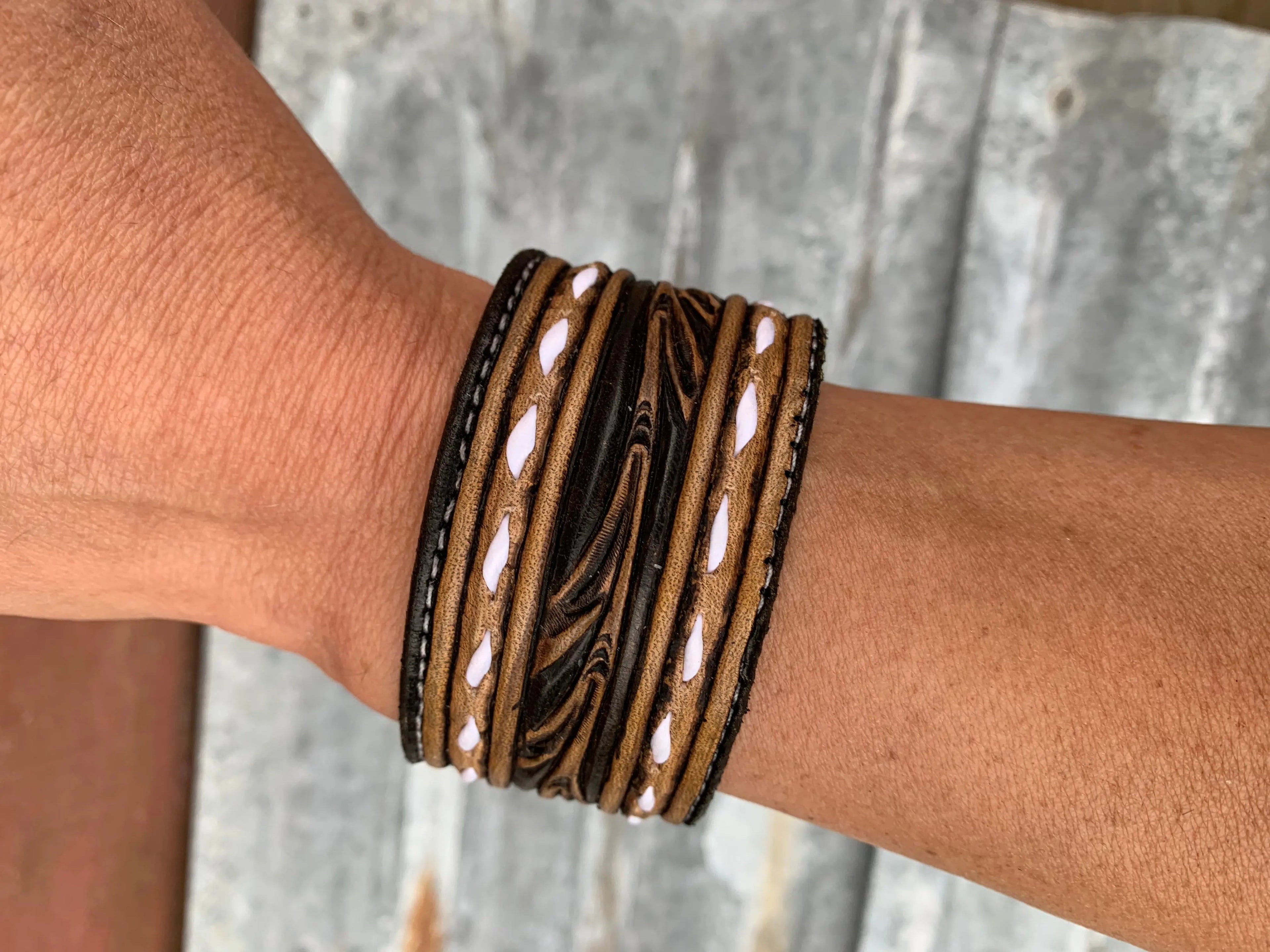 The Vera Handtooled Leather Cuff Bracelet