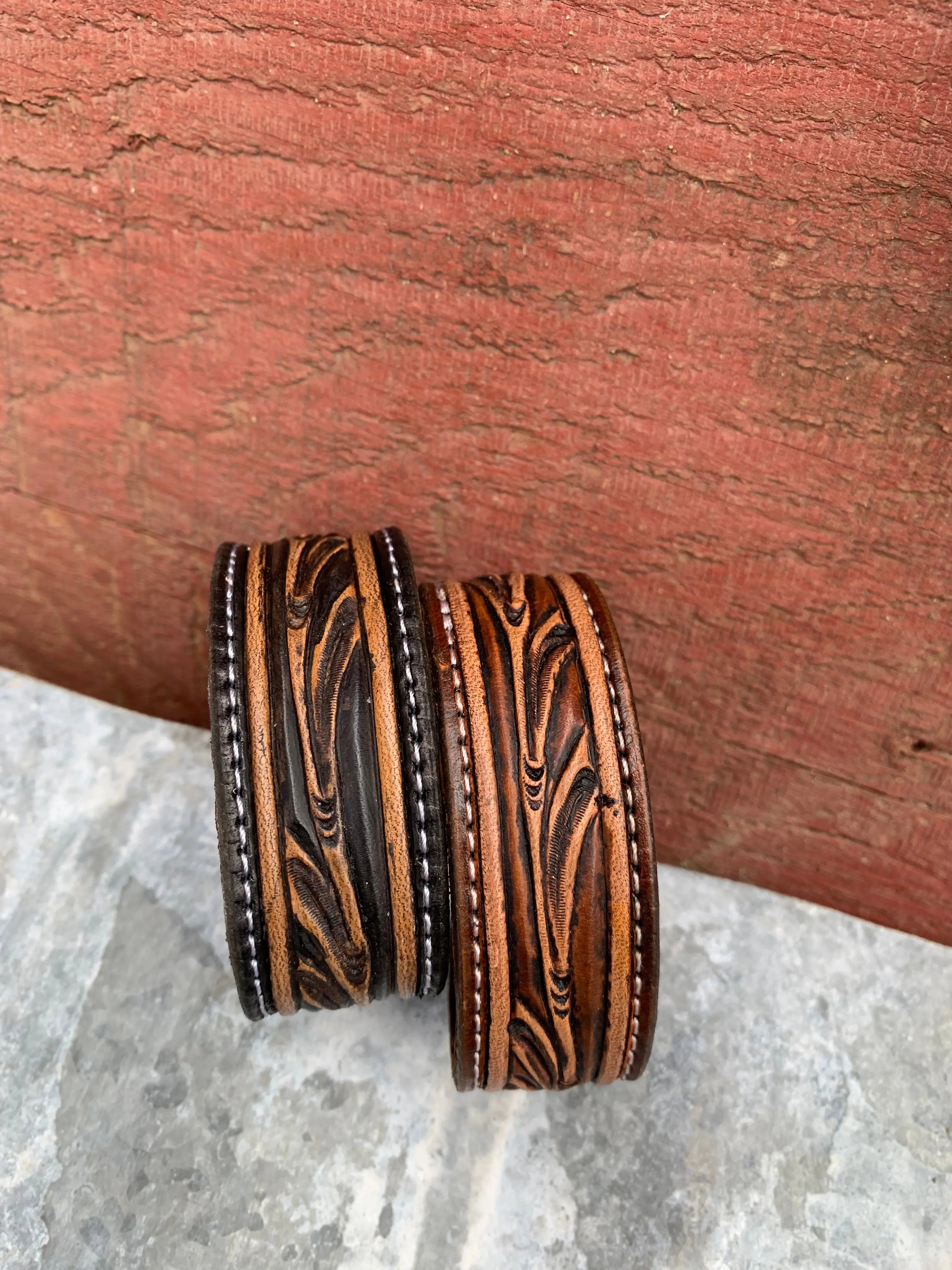 Vera Hand Tooled Leather Cuff Bracelet
