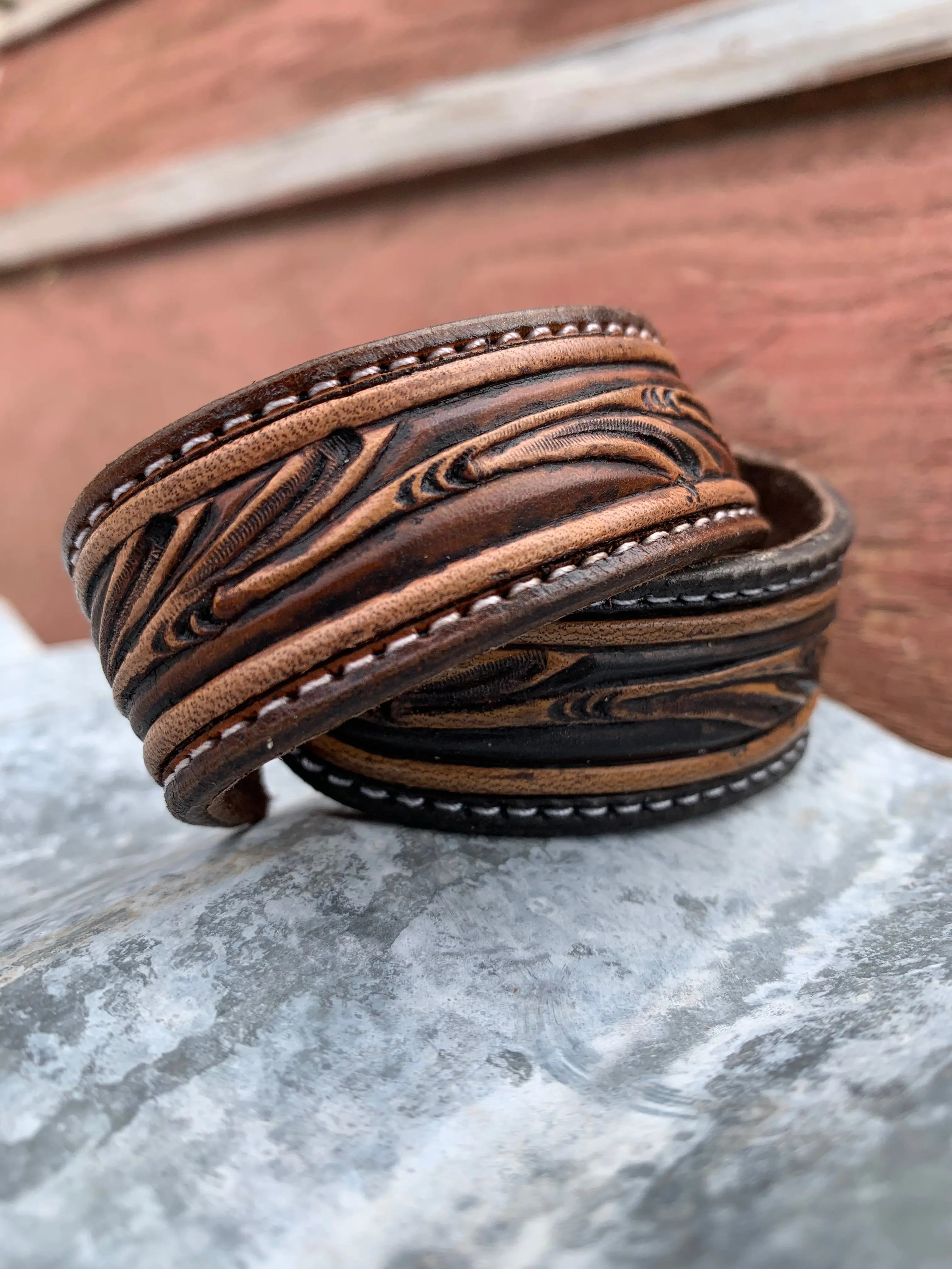 Vera Hand Tooled Leather Cuff Bracelet