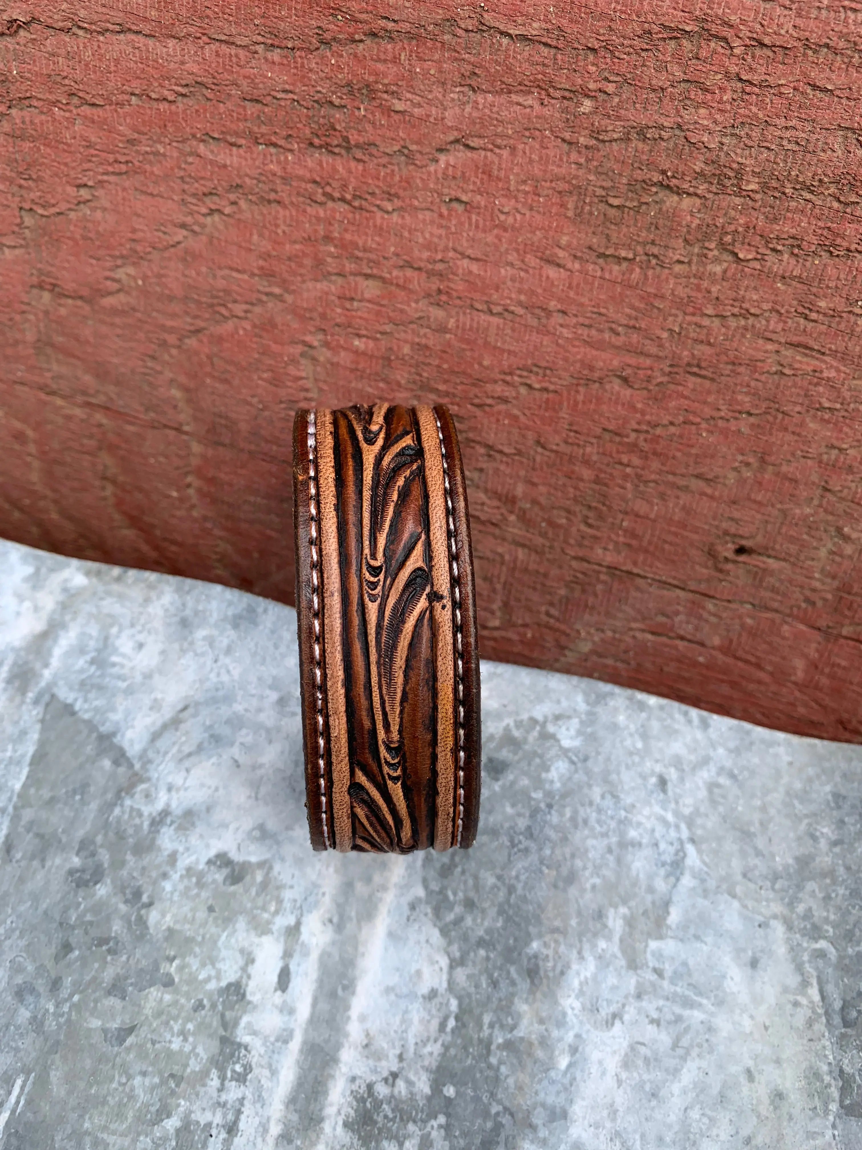 Vera Hand Tooled Leather Cuff Bracelet