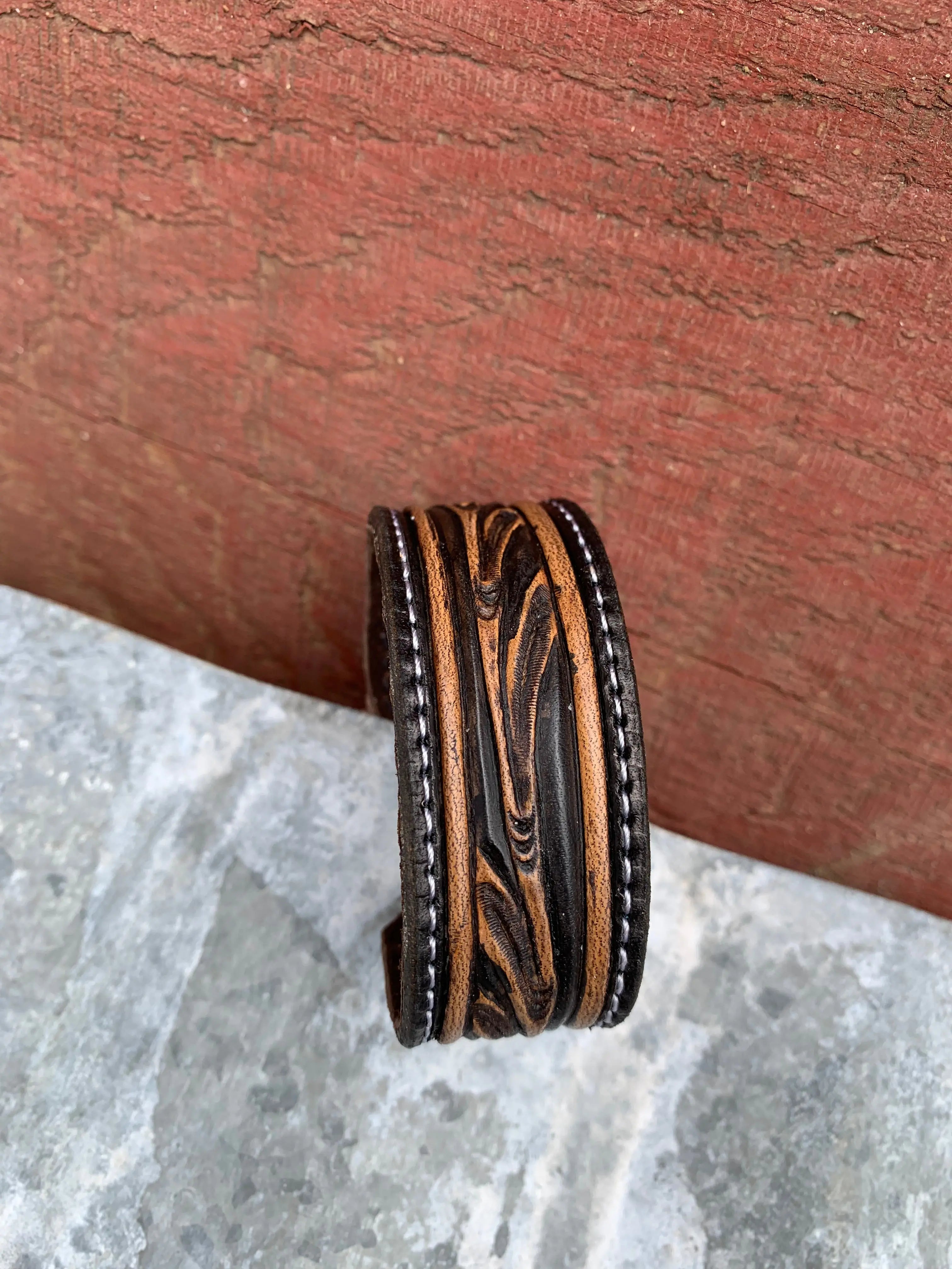Vera Hand Tooled Leather Cuff Bracelet