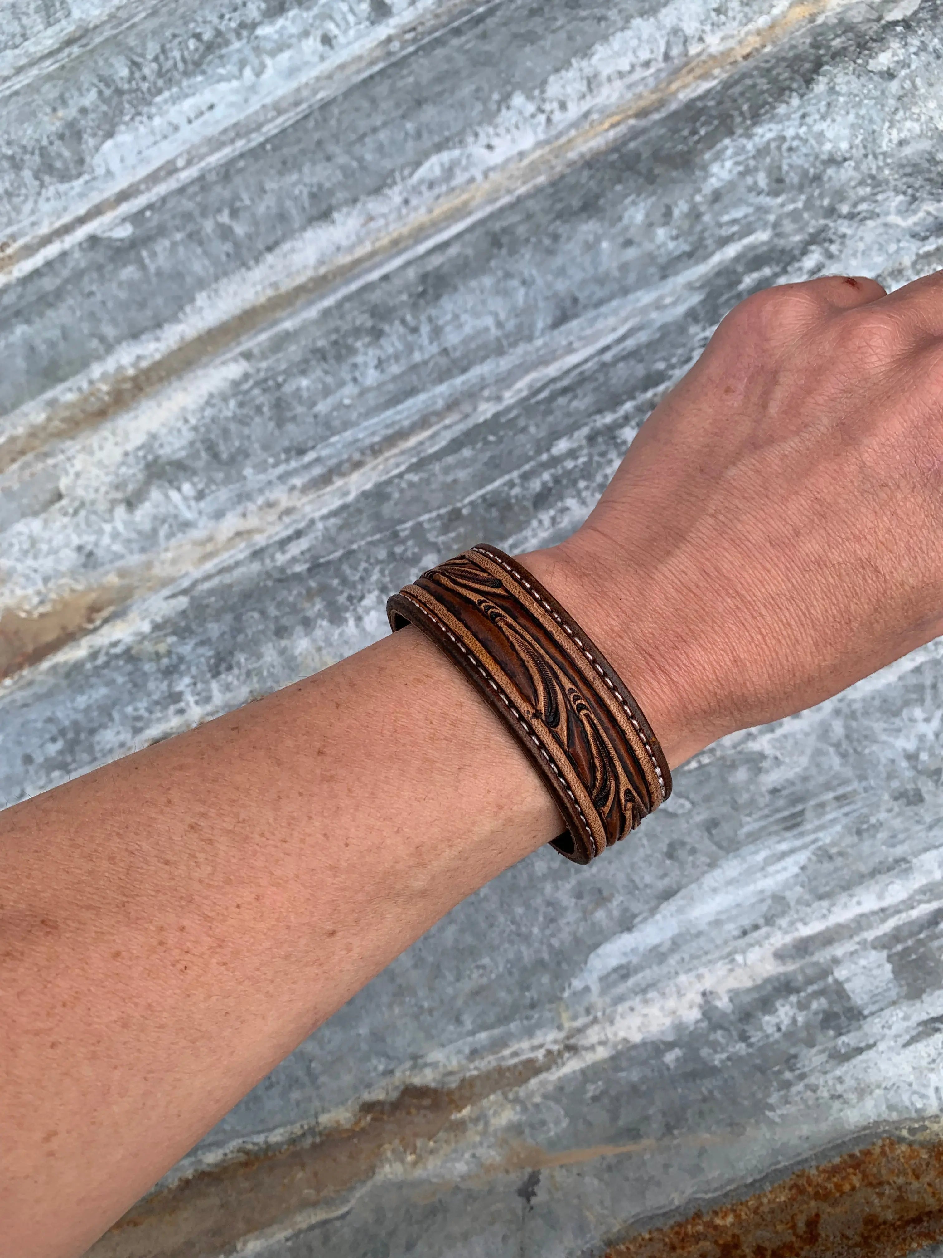 Vera Hand Tooled Leather Cuff Bracelet