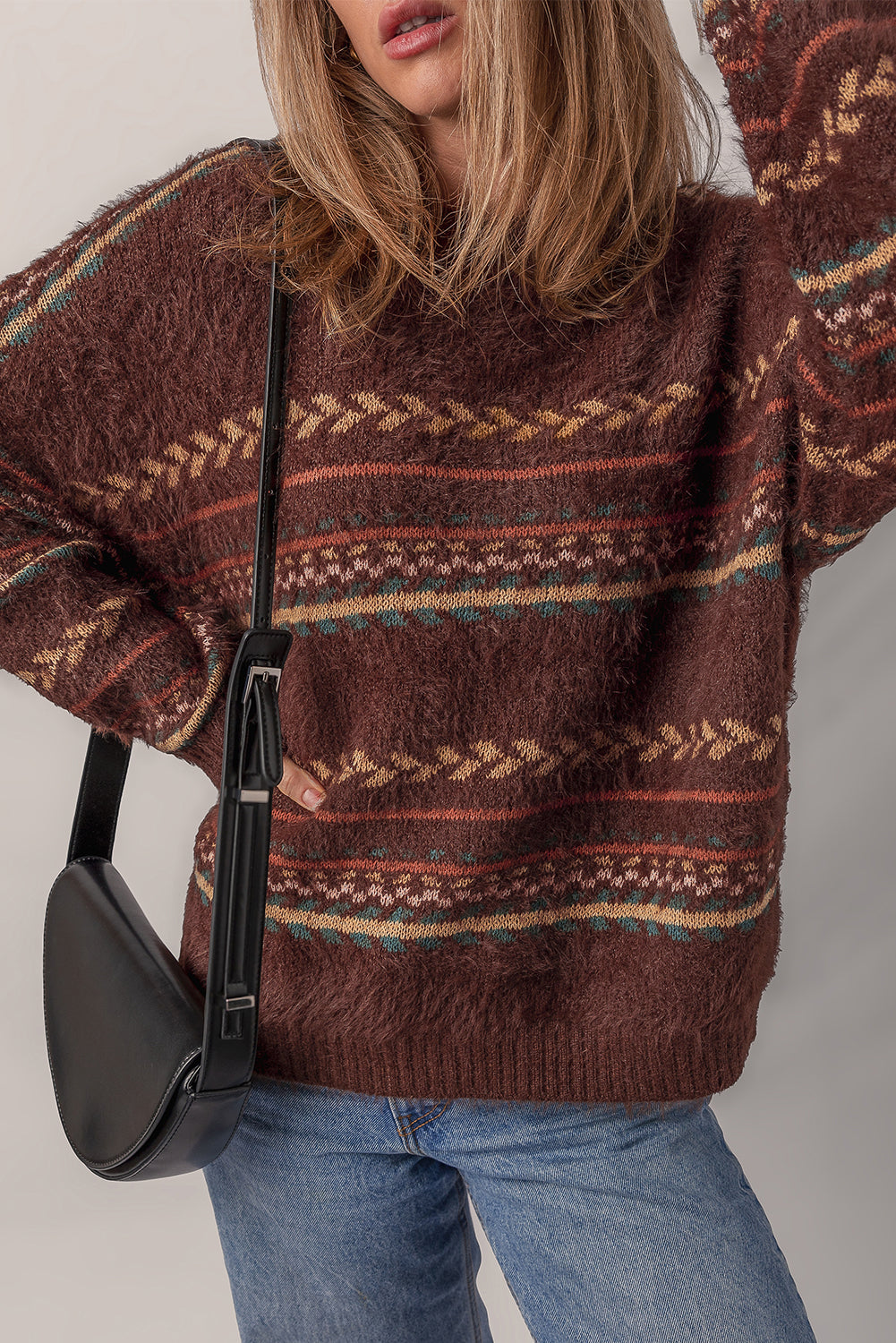Ethnic Pattern Mohair Sweater