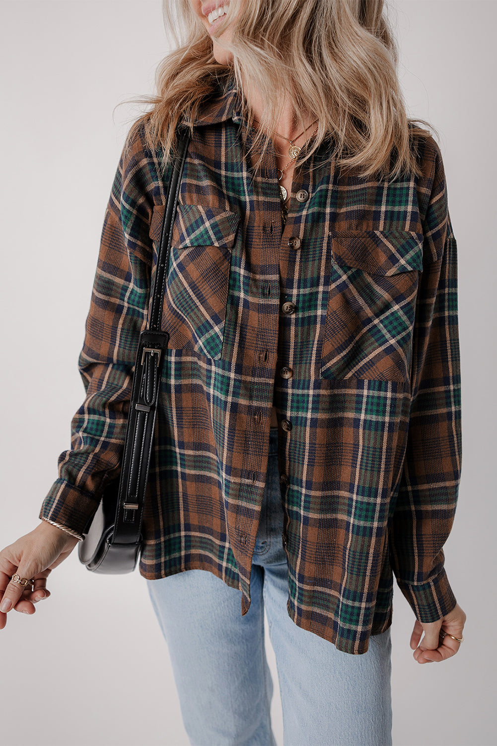Brown Plaid Button-Down Shirt