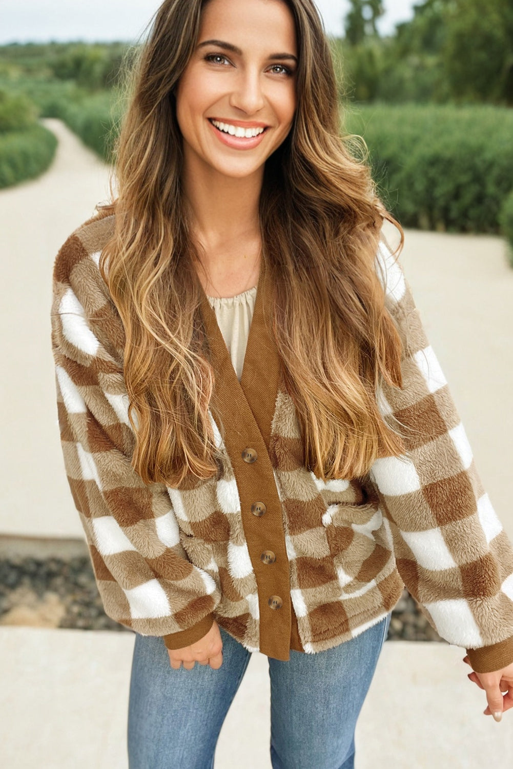 Checkered Sherpa Button-Down Jacket