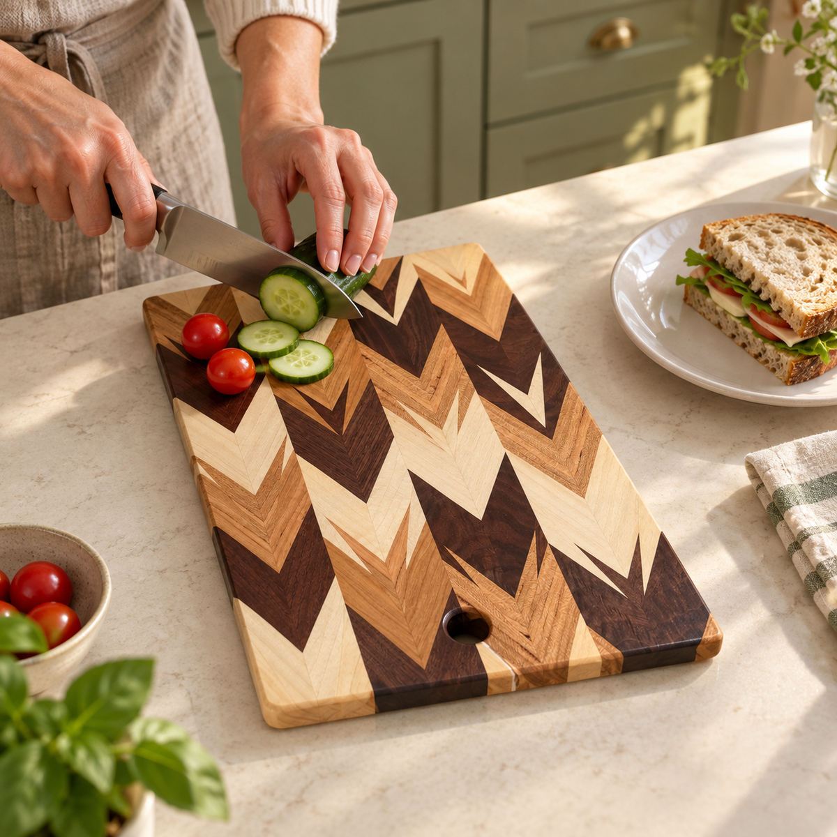 Amish-Made Chevron Cutting & Serving Board | 14 × 9½ in