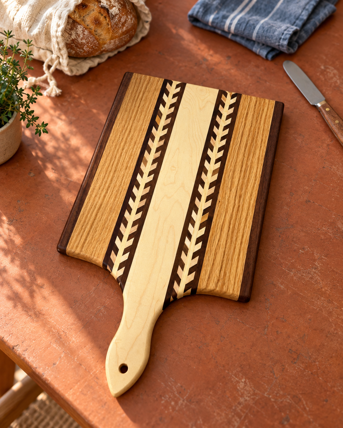 Amish-Made Wheat-Pattern Paddle Cutting & Serving Board