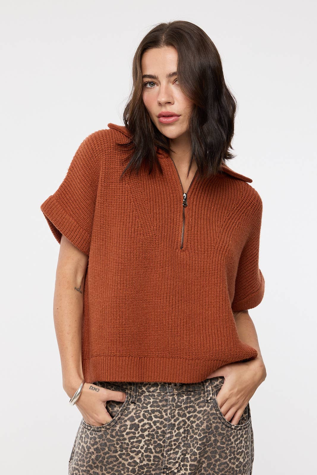 Women's Rust Half-Zip Pullover Sweater