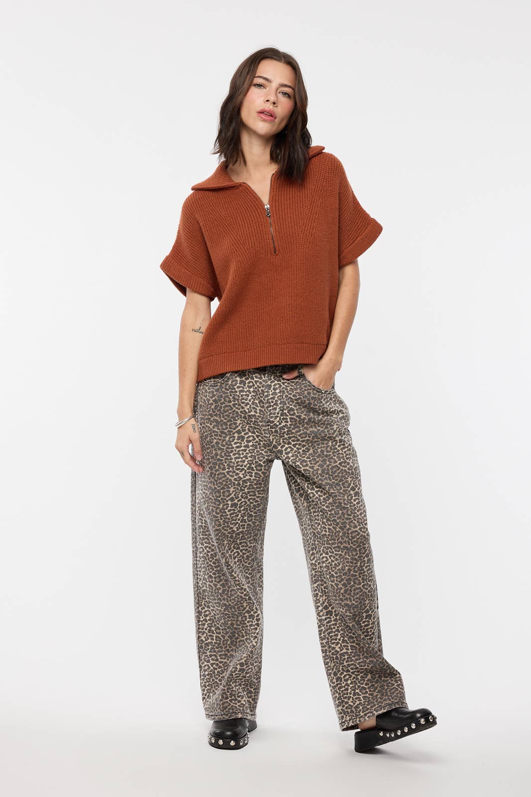 Women's Rust Half-Zip Pullover Sweater