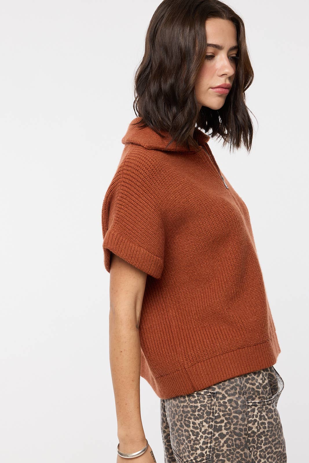 Women's Rust Half-Zip Pullover Sweater