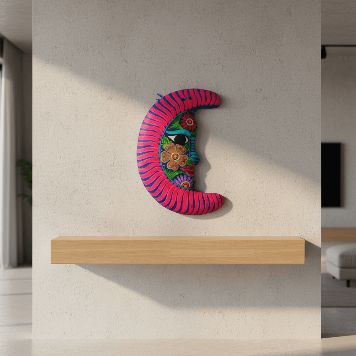 Alebrije Moon Wall Art | Hand-Painted Floral Design