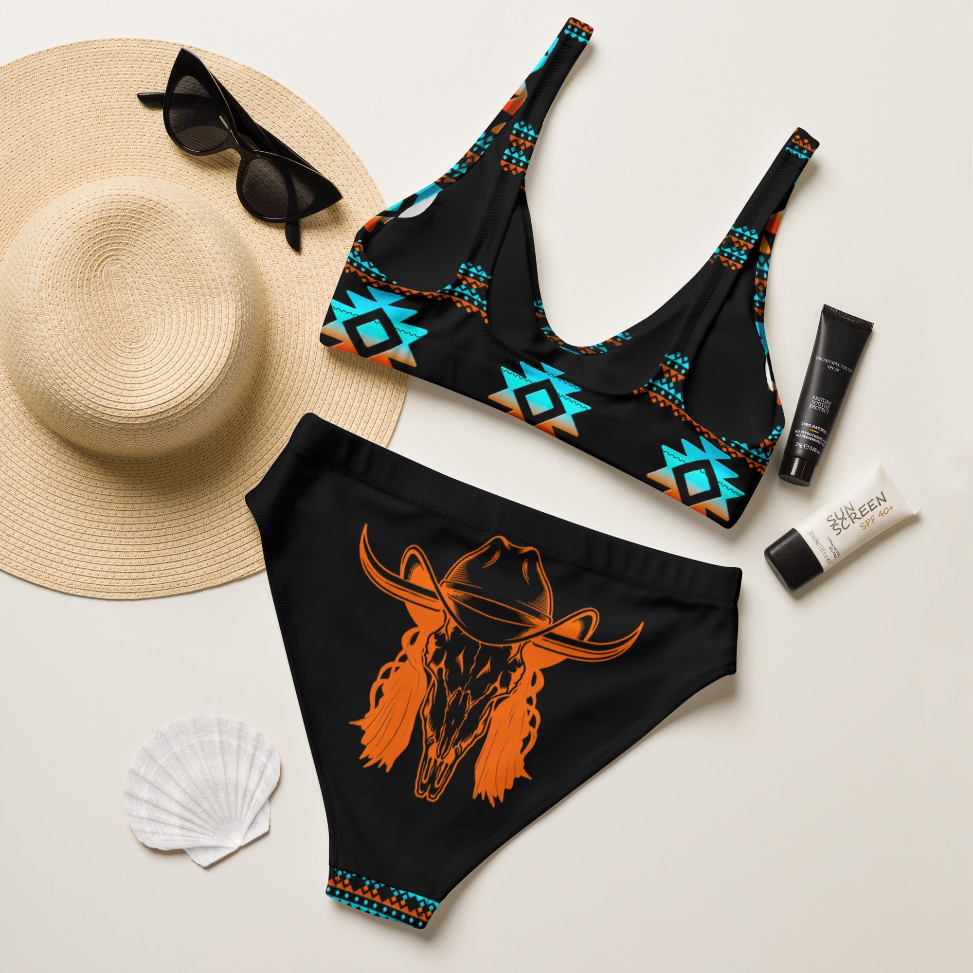 Women's Aztec Print High-Waisted Bikini Set | Mullet Cowboy