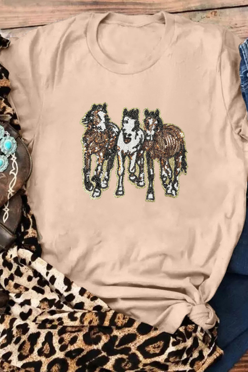 Sequin Horses Crewneck Tee
