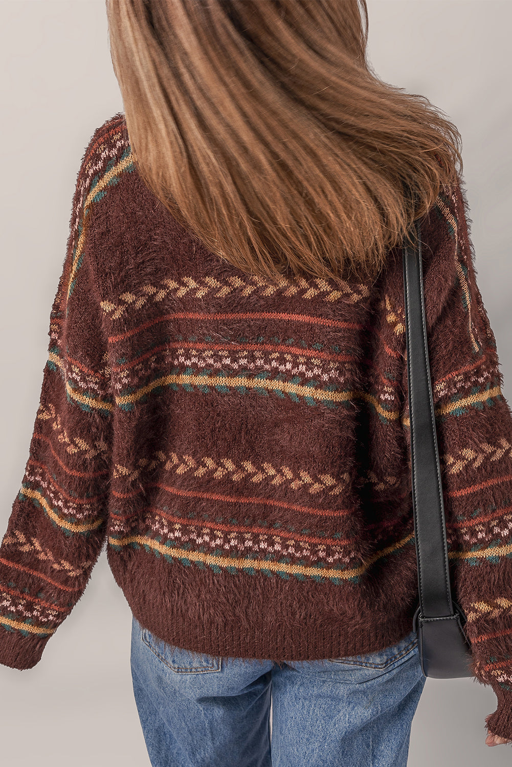 Ethnic Pattern Mohair Sweater