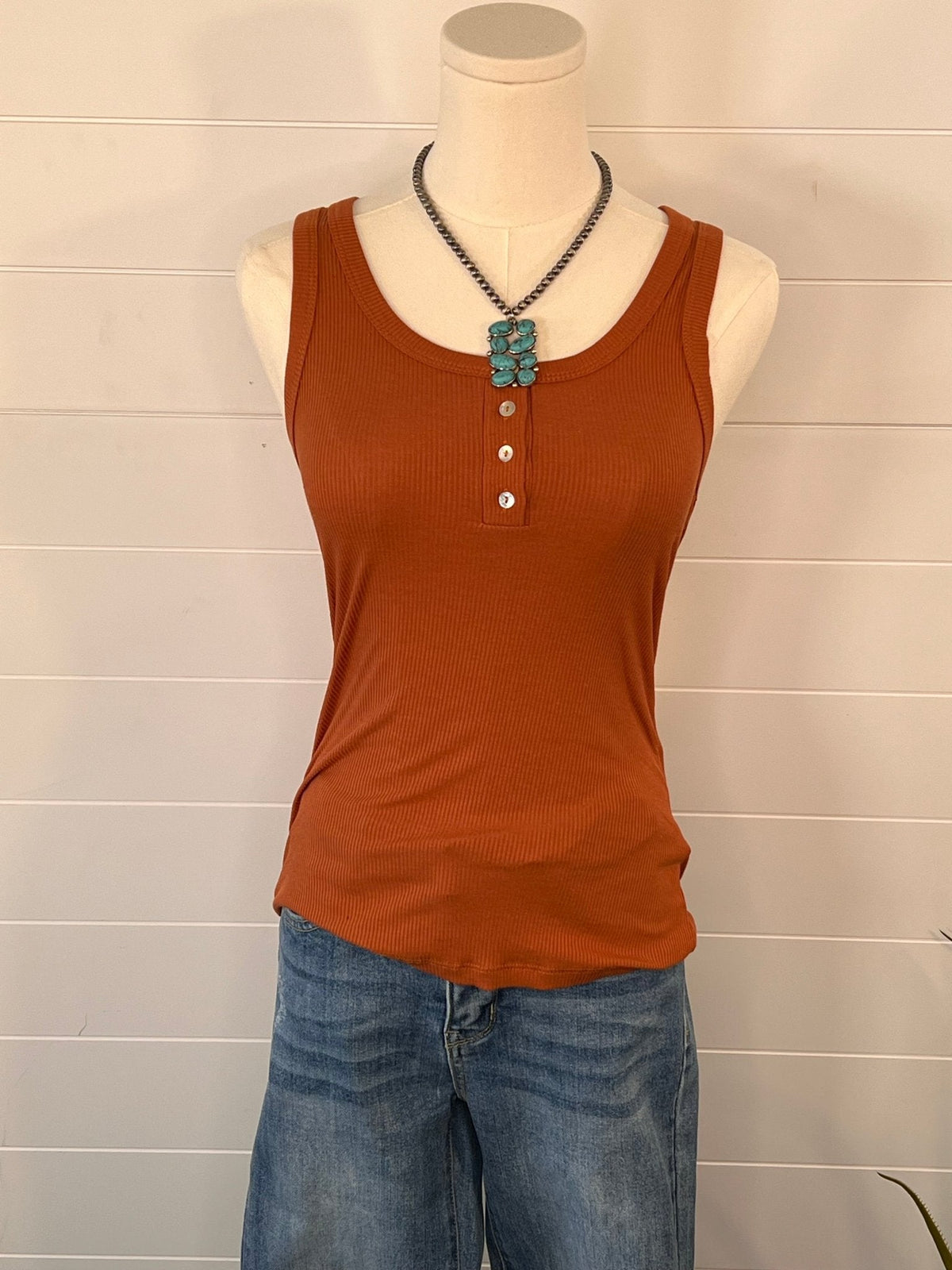 Women's Ribbed Button-Front Tank Top