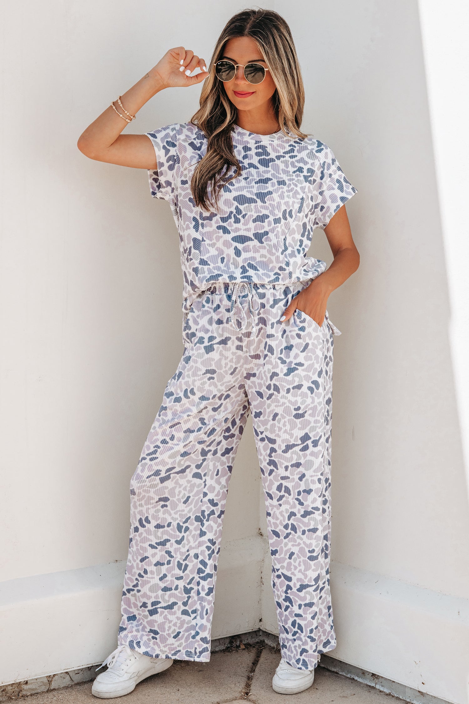 Camo Twisted Rib Tee & Drawstring Pants Set