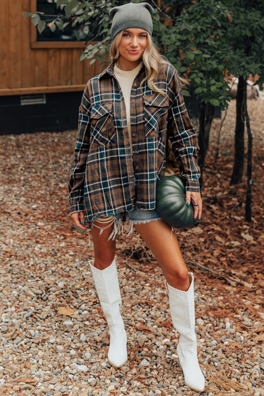 Brown Plaid Button-Down Shirt