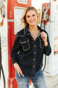 Women's Black Pearl Snap Denim Shirt