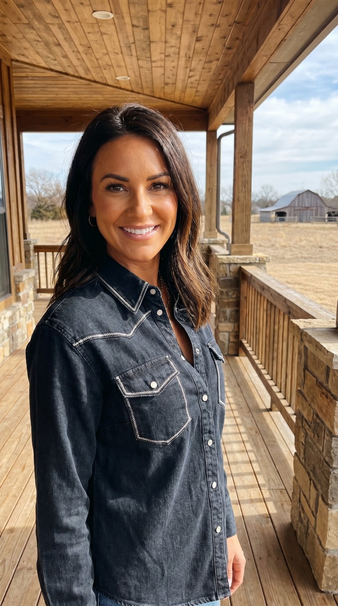 Women's Black Pearl Snap Denim Shirt