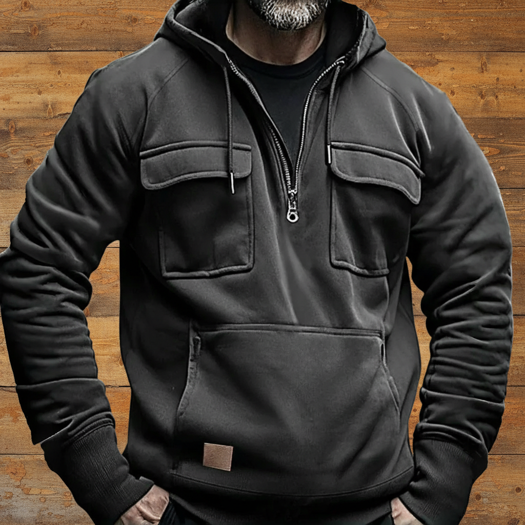 Black Hoodie – Wood Wall Background