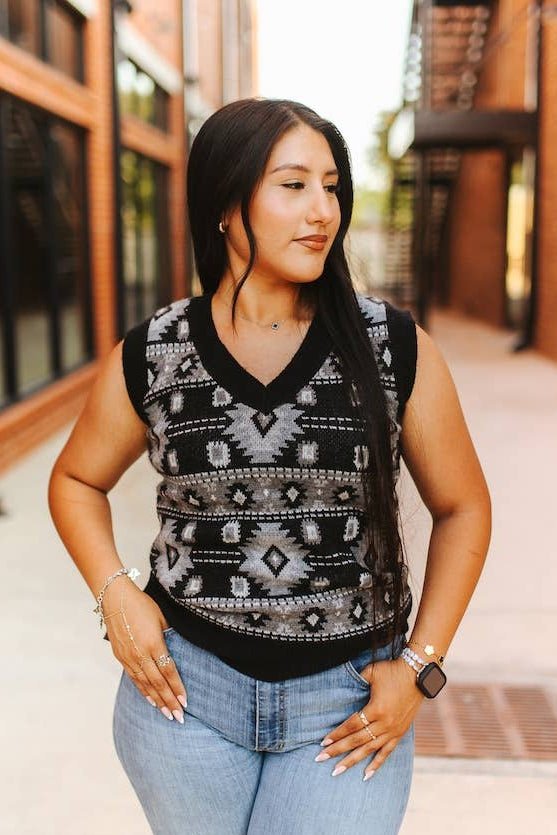 Women's Aztec Knit Sleeveless Sweater Top