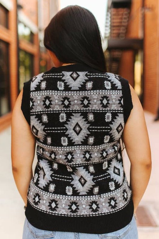 Women's Aztec Knit Sleeveless Sweater Top
