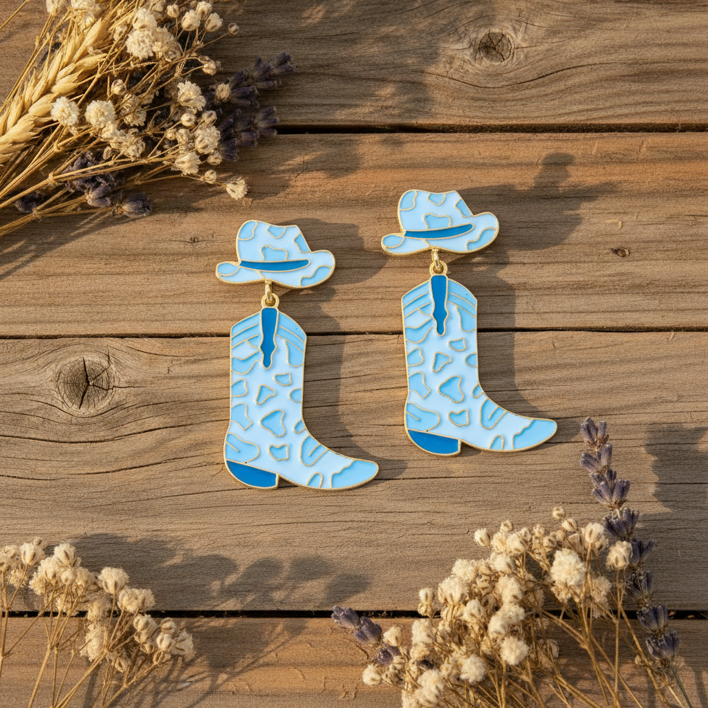 Blue Cowgirl Boot Earrings
